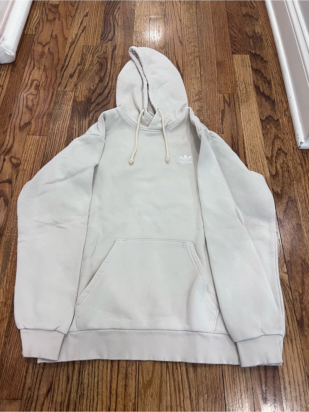 Adidas Men’s Hoodie Pullover Drawstring Logo Beige Size Medium